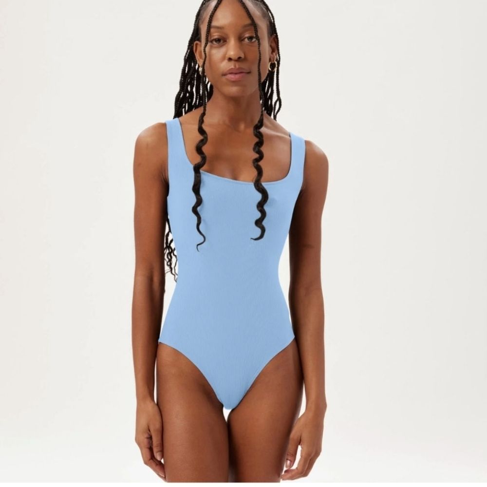 New Girlfriend Collective Blue Penny Square Neck Bodysuit Size Xs
